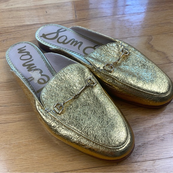 Sam Edelman Shoes - Sam Edelman Linnie Mules Women Size 8 Gold Metallic Slip-on Horsebit Shoes
